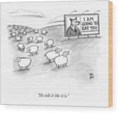 Sheep Facing Fox Billboard Wood Print