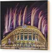 Fireworks at Citi Field Wood Print