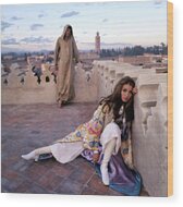 Fashion Shoot on Moroccan Rooftop Wood Print by Patrick Lichfield