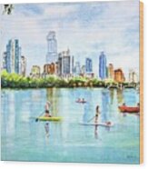 Austin Texas Skyline From Lou Neff Point Wood Print