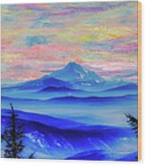 Mt. Jefferson From Mt. Hood With Monet Sunset Wood Print