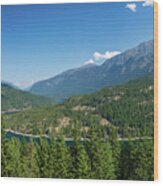 Mountainous Landscape with Pine Forest Wood Print