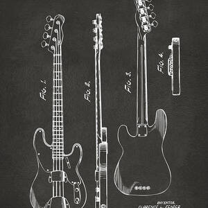 1953 Fender Bass Guitar Patent Artwork - Gray by Nikki Marie Smith