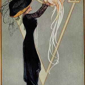 Vintage Vogue Cover Of Woman With Rooster by Artist Unknown Vintage Vogue Cover Of Woman With Rooster by Artist Unknown