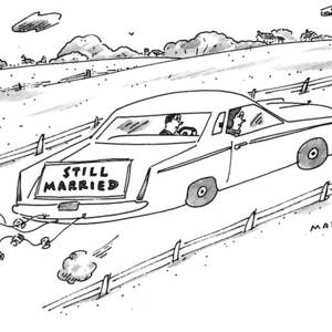 A Couple Driving A Car With A Still Married Sign by Michael Maslin