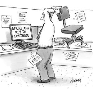 A Man In An Office Cubicle Holds A Chair by Tom Cheney A Man In An Office Cubicle Holds A Chair by Tom Cheney