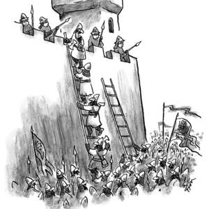 A Medieval Soldier Climbing A Ladder To The Top by Frank Cotham