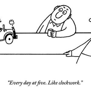 A Tiny Man In A Tiny Car Drives On A Bar by Charles Barsotti