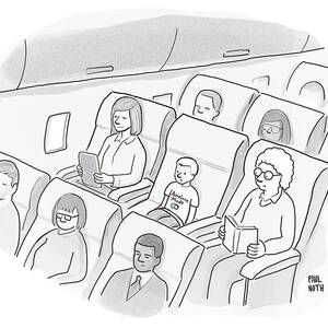 A Well-behaved Boy On An Airplane Wears A T-shirt by Paul Noth A Well-behaved Boy On An Airplane Wears A T-shirt by Paul Noth