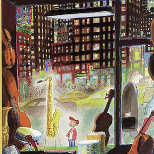 A Young Boy Admires A Saxophone by Jean-Jacques Sempe A Young Boy Admires A Saxophone by Jean-Jacques Sempe