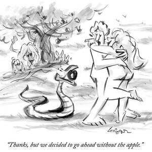 Adam And Eve Embrace In The Garden Of Eden by Lee Lorenz