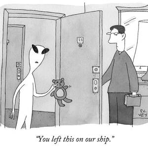 An Alien Hands A Teddy Bear To A Man by Peter C. Vey An Alien Hands A Teddy Bear To A Man by Peter C. Vey