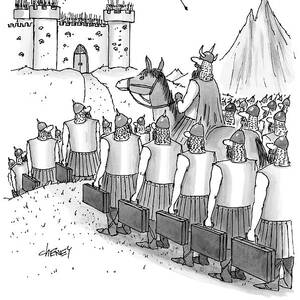 An Army Of Vikings Hold Briefcases by Tom Cheney