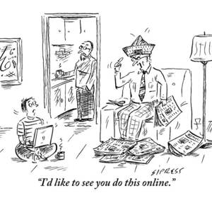 An Older Man Is Seen Wearing A Hat Made by David Sipress