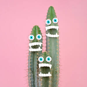 Cactus Plant With Teeth And Eyes by Juj Winn