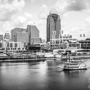 Cincinnati Skyline and Riverboat Black and White Picture by Paul Velgos