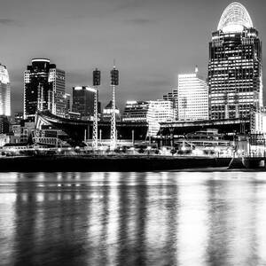 Cincinnati Skyline at Night Black and White Picture by Paul Velgos