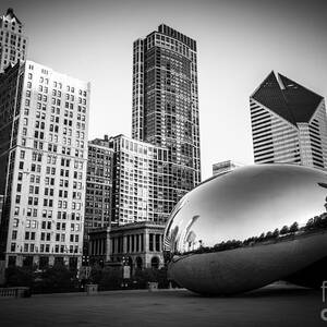 Cloud Gate Bean Chicago Skyline in Black and White by Paul Velgos Cloud Gate Bean Chicago Skyline in Black and White by Paul Velgos