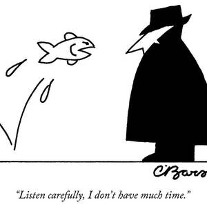 Fish Informant Jumps Toward Man In Trench Coat by Charles Barsotti Fish Informant Jumps Toward Man In Trench Coat by Charles Barsotti