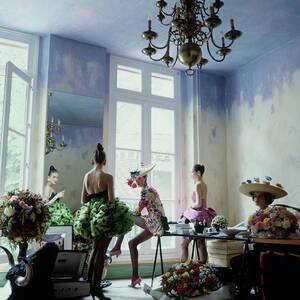 Four Models Inside Christian Lacroix's Studio by Arthur Elgort