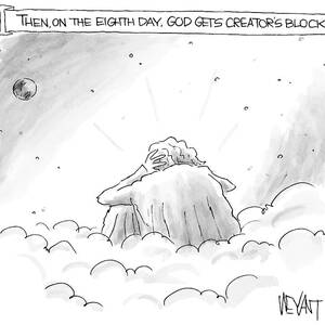 God Sits In A Space Cloud Looking At The Earth by Christopher Weyant