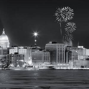 Madison - Wisconsin -  New Years Eve Panorama Black and White by Steven Ralser