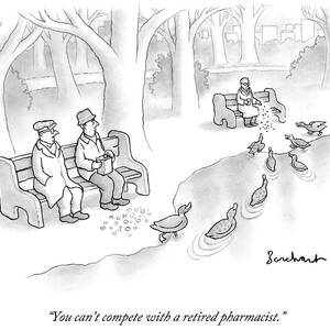 Multiple People Attempt To Feed Ducks Near A Pond by David Borchart