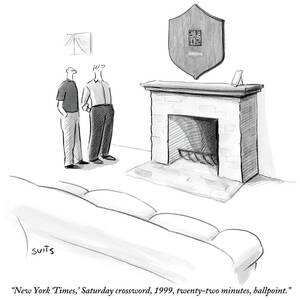 One Man Shows Off A Framed Crossword by Julia Suits