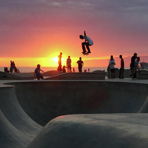Skateboarding At Venice Beach by Mgs