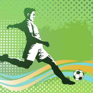 Soccer Player With Ball On Green by Vasjakoman