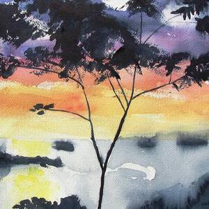 Sunset Tree Koh Chang Thailand by Carlin Blahnik CarlinArtWatercolor