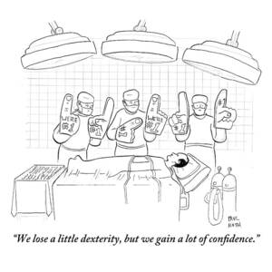 Three Surgeons Wearing Foam Fingers Speak by Paul Noth