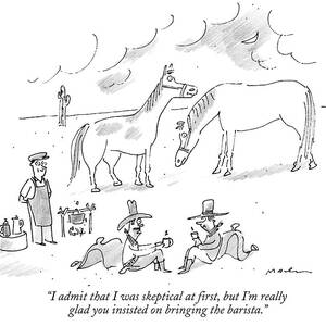 Two Cowboys In The Desert Drink Coffee by Michael Maslin