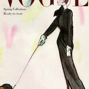 Vogue Cover Featuring A Woman Walking A Dog by Rene R. Bouche