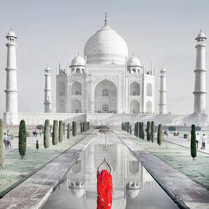 Woman In Red Sari Praying At Taj Mahal by Grant Faint Woman In Red Sari Praying At Taj Mahal by Grant Faint