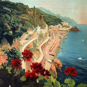 Amalfi, Italia - Coastline, Italy - Retro travel Poster - Vintage Poster by Studio Grafiikka