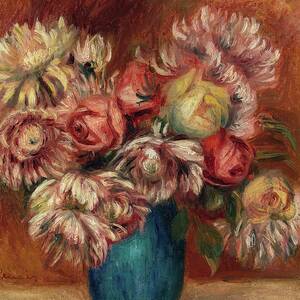 Flowers In A Green Vase by Pierre-auguste Renoir