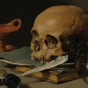 Still Life With A Skull And A Writing Quill by Pieter Claesz