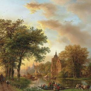 A River Landscape In Holland At Sunset by Barend Cornelis Koekkoek