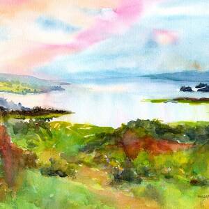 Colorful Lake Landscape - Arenal Costa Rica by Carlin Blahnik CarlinArtWatercolor