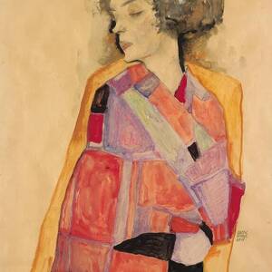 Dreaming Woman Gerti Schiele Gouache Watercolor Wash by Egon Schiele