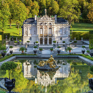 Germany, Bavaria, Linderhof Castle, Schloss Linderhof, Bavarian Alps, Werdenfelser Land, Graswangtal, Graswang Valley, Nature Park Ammergau Alps, Water Parterre In The Early Morning by Reinhard Schmid