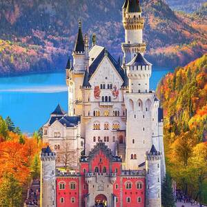 Germany, Bavaria, Swabia, Neuschwanstein Castle And Lake Alpsee In Autumn by Olimpio Fantuz Germany, Bavaria, Swabia, Neuschwanstein Castle And Lake Alpsee In Autumn by Olimpio Fantuz