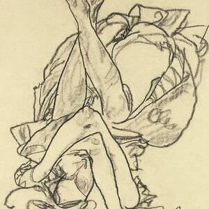 Girl Lying On Her Back With Crossed Arms And Legs by Egon Schiele