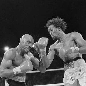 Hearns Landing Punch To Haglers Face by Bettmann