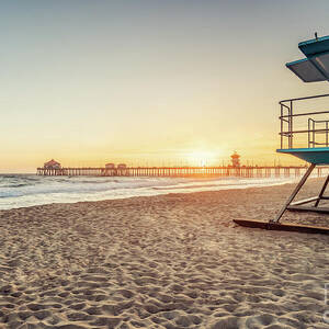 Huntington Beach Lifeguard Tower 3 and Pier Sunset Photo by Paul Velgos