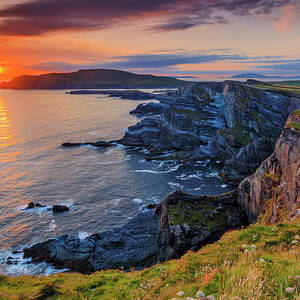 Ireland, Kerry, Portmagee, View Of The So-called Kerry Cliffs, The Highest Along The Ring Of Kerry, Looking Towards Valentia Island In The Background by Riccardo Spila