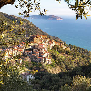 Italy, Campania, Salerno District, Mediterranean Sea, Tyrrhenian Sea, Tyrrhenian Coast, Cilento And Vallo Di Diano National Park, Cilento, Pisciotta, Pisciotta Village At Sunset by Francesco Russo