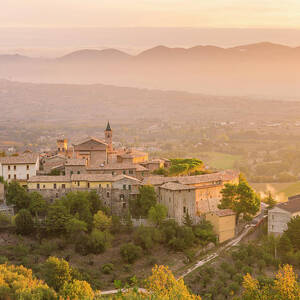 Italy, Umbria, Perugia District, Giano Dell'umbria, High Angle View Cityscape At Sunrise by Giacomo Augugliaro Italy, Umbria, Perugia District, Giano Dell'umbria, High Angle View Cityscape At Sunrise by Giacomo Augugliaro