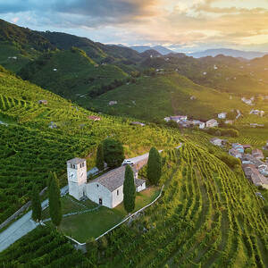 Italy, Veneto, Treviso District, Prosecco Road, Prosecco Hills, Col San Martino, Sunrise On The Church Of San Vigilio by Franco Cogoli Italy, Veneto, Treviso District, Prosecco Road, Prosecco Hills, Col San Martino, Sunrise On The Church Of San Vigilio by Franco Cogoli